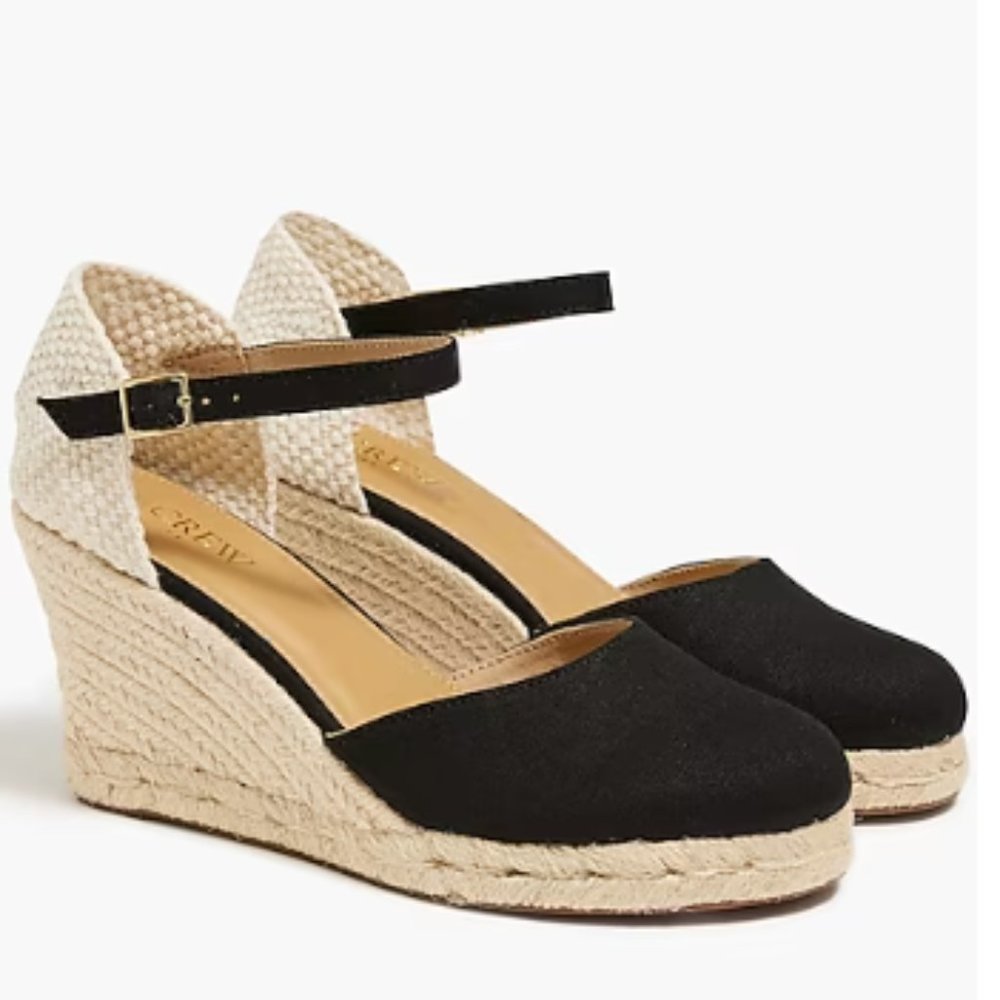 J. Crew Women's Ankle Strap Black Espadrille Wedges